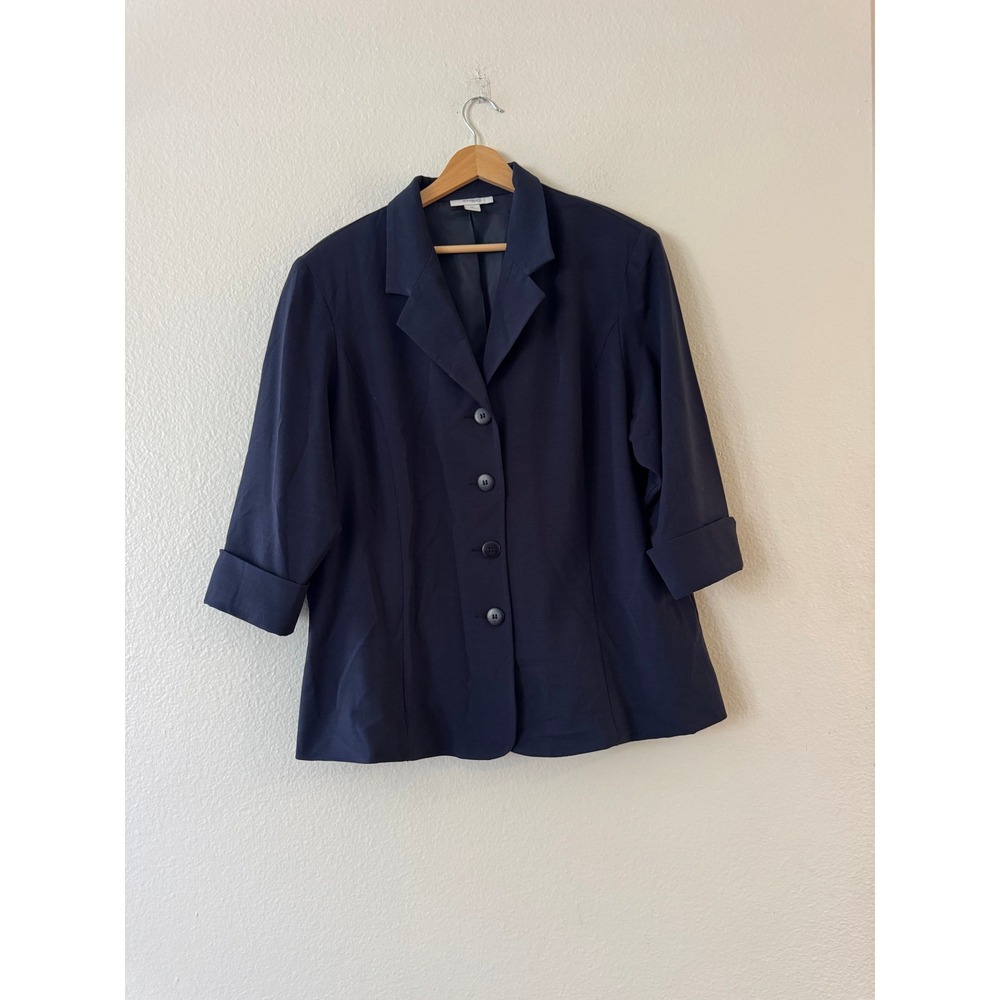 Dressbarn Woman Navy Blue 3/4 Sleeve Cuffed Button Blazer Size 1X Excellent